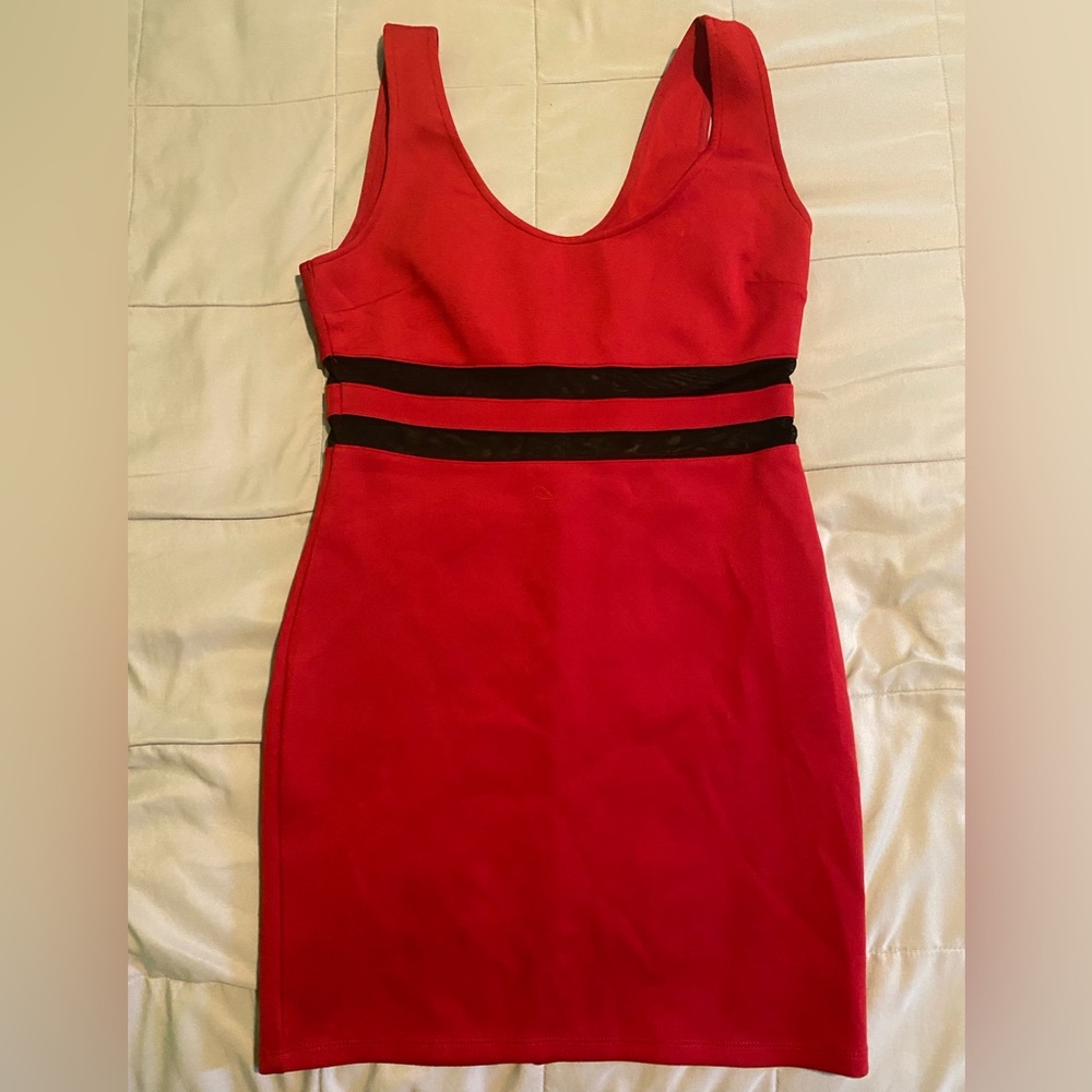 Red Forever 21 Mesh Waist Bodycon Dress Size L